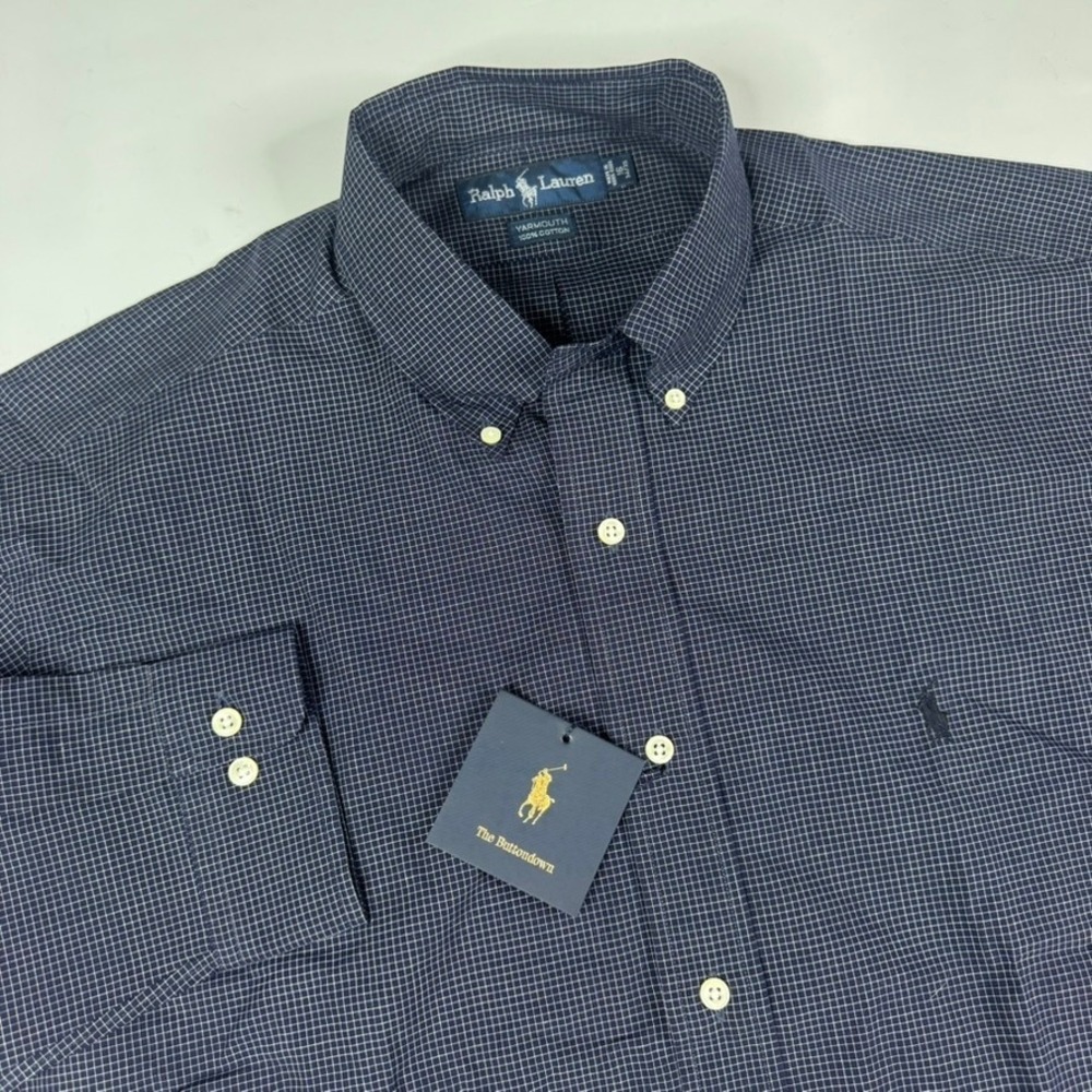 Vintage Polo Ralph Lauren Yarmouth Shirt Mens Large (16) Blue Check DeadstockNWT
